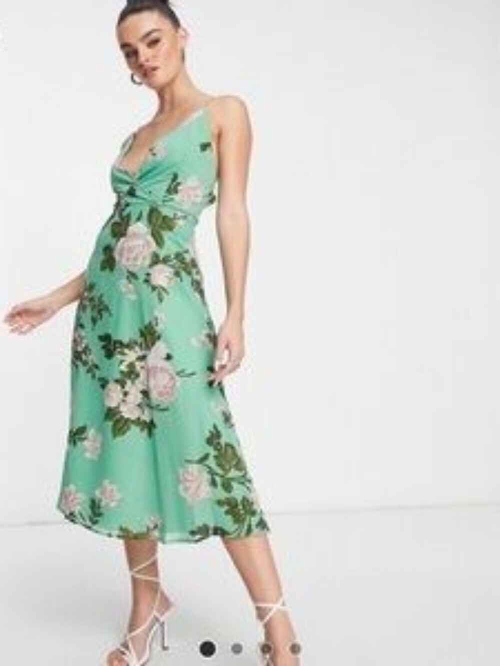 Green Floral Midi Dress with Twist Front ASOS